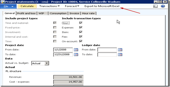 Project Statements Screen