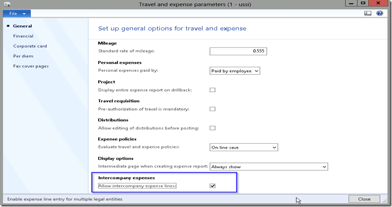 Travel & Expense Paramter AX 2012