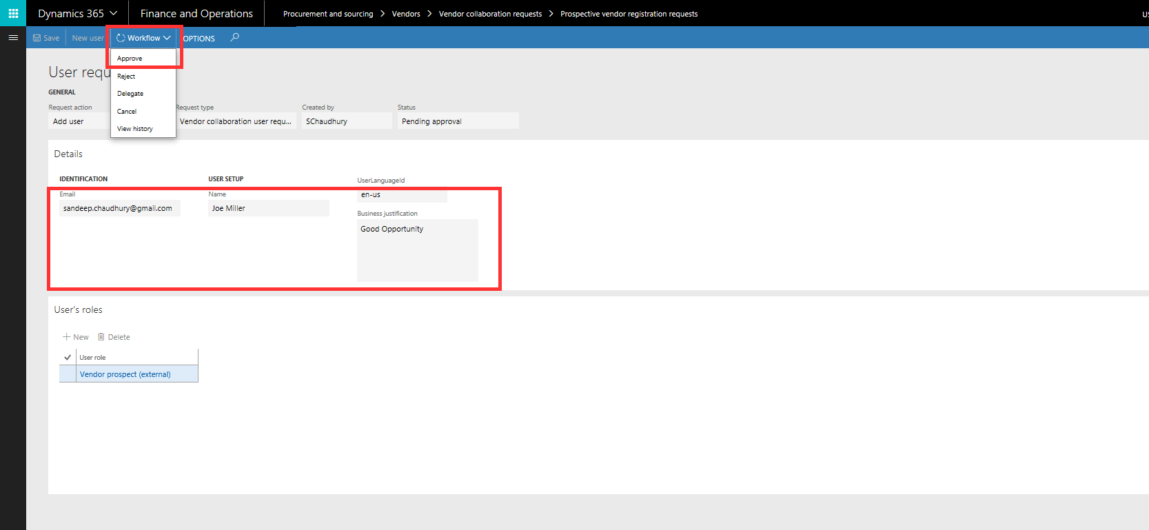 Approve User request
