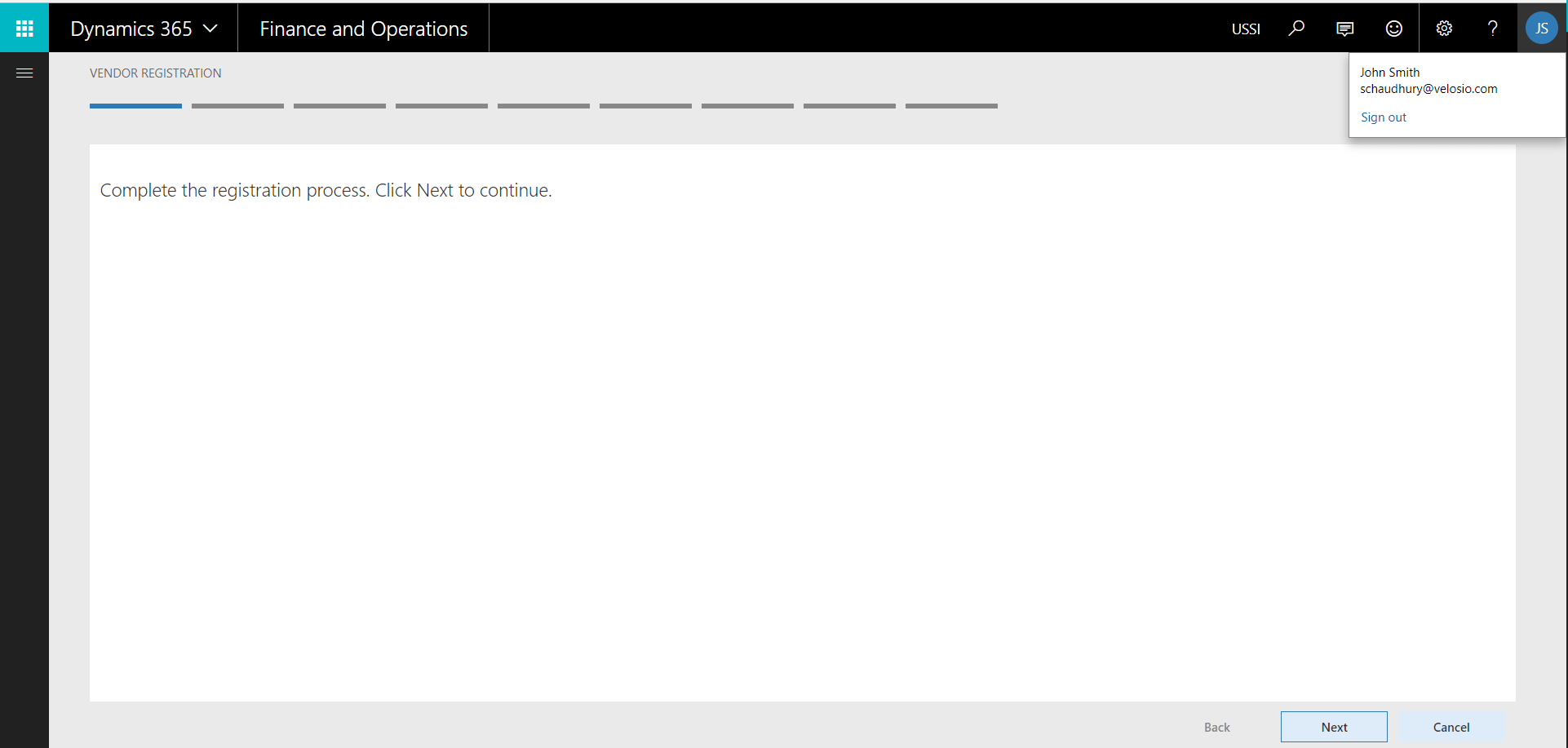 John Smith Vendor logs in to Portal for registration