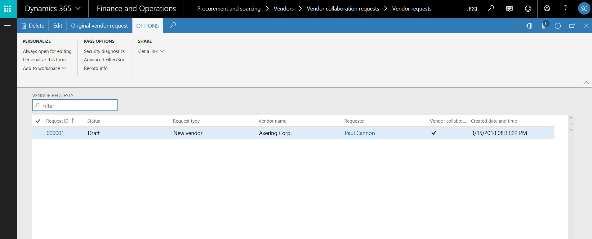 New Vendor Request Created