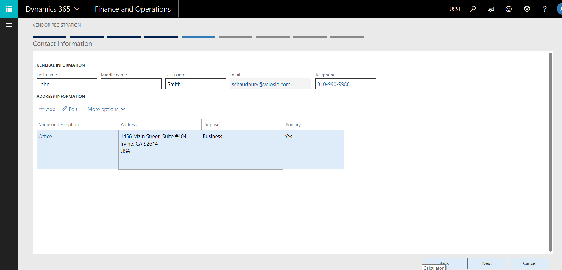 Vendor Enters more info about contact person