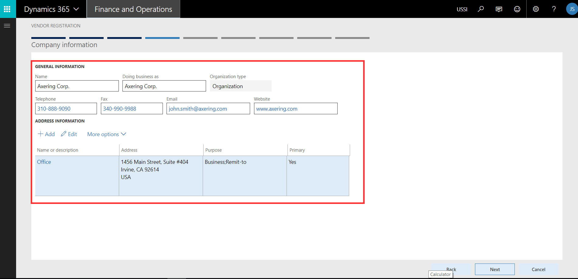Vendor Enters their information